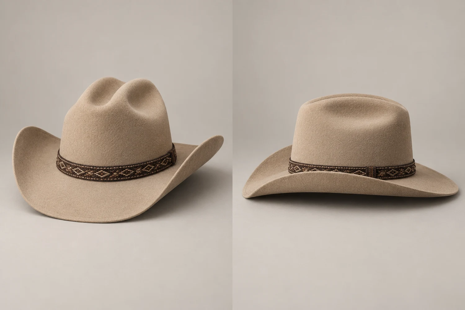 Sand High Plains Felt Cowboy Hat, front and side views
