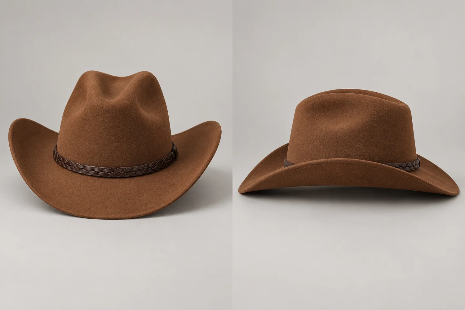 Copper Brown Copper Ridge Felt Cowboy Hat, front and side views