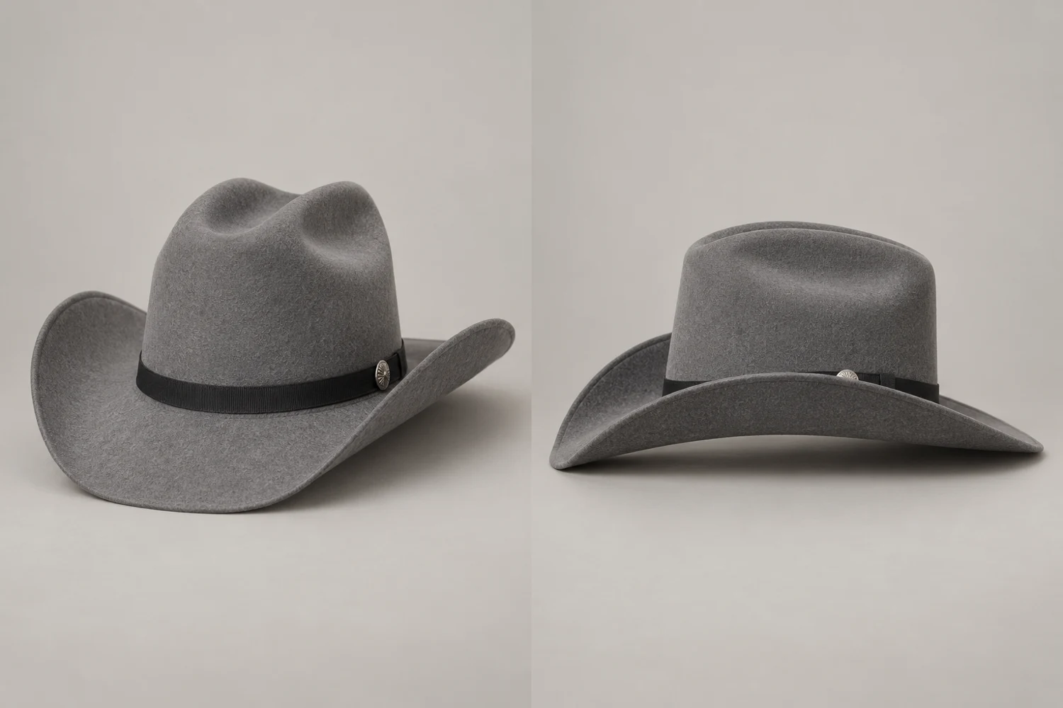 Grey Silver Spur Felt Cowboy Hat, front and side views