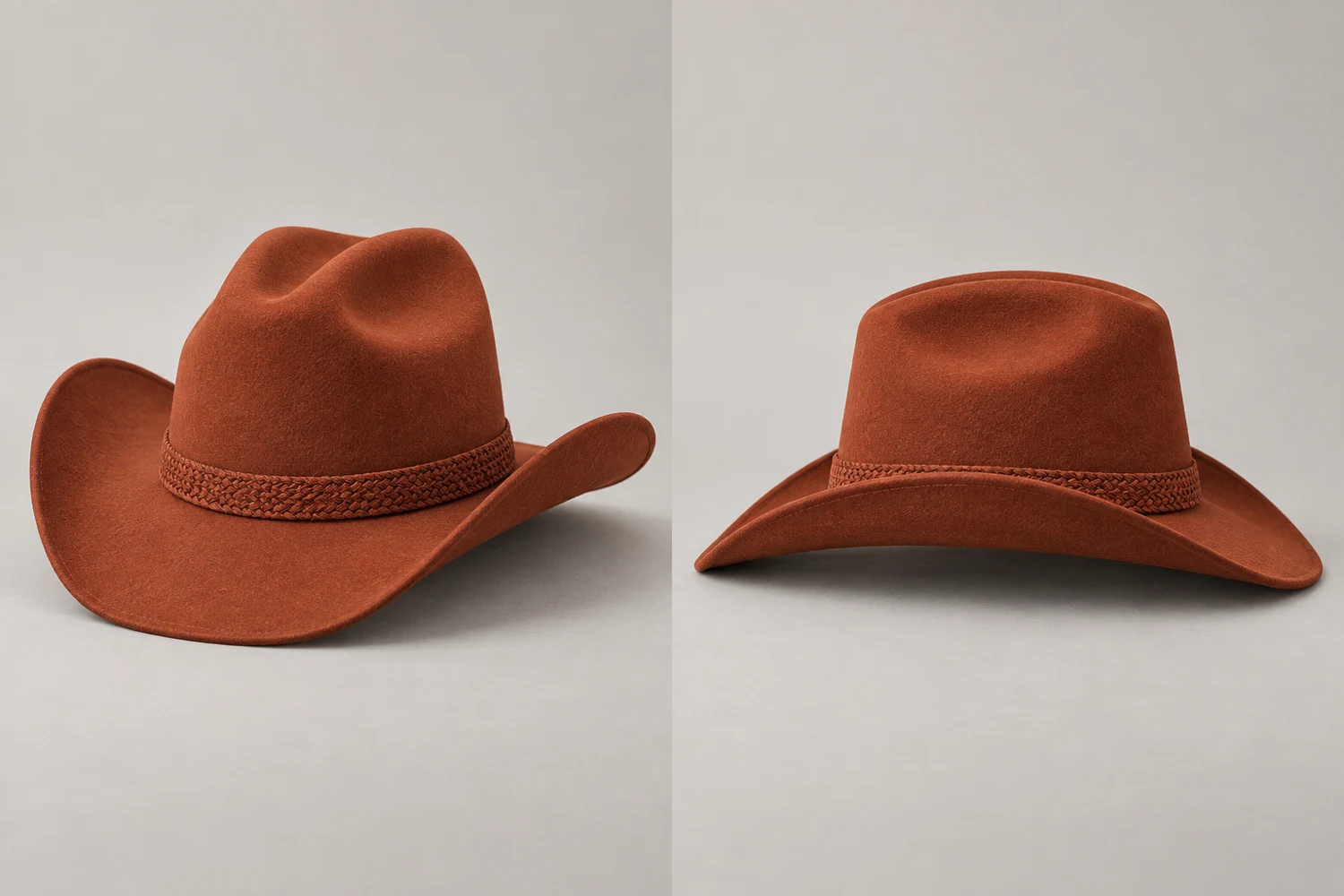 Rust Red Canyon Western Hat, front and side views