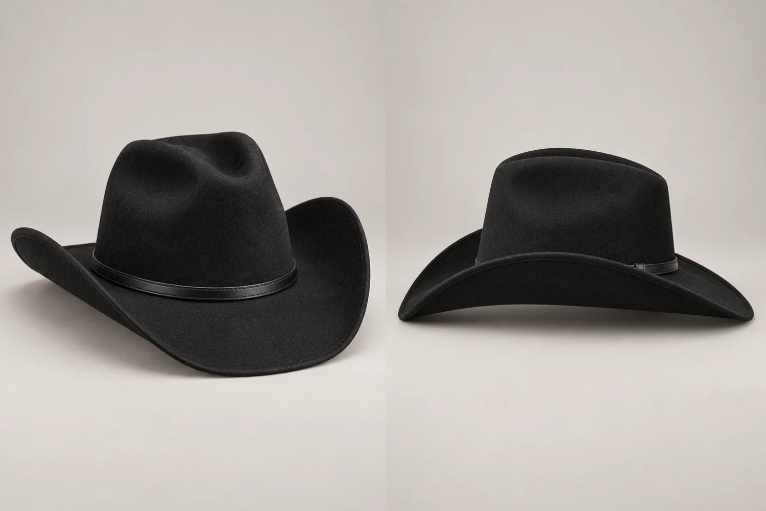 Black Midnight Rodeo Western Hat, front and side views